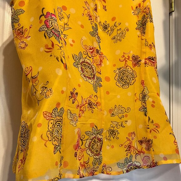 Edward Vintage Women's 100% Silk Floral Sleeveless Ruffle Top Button Up-V Neck M - Picture 13 of 15